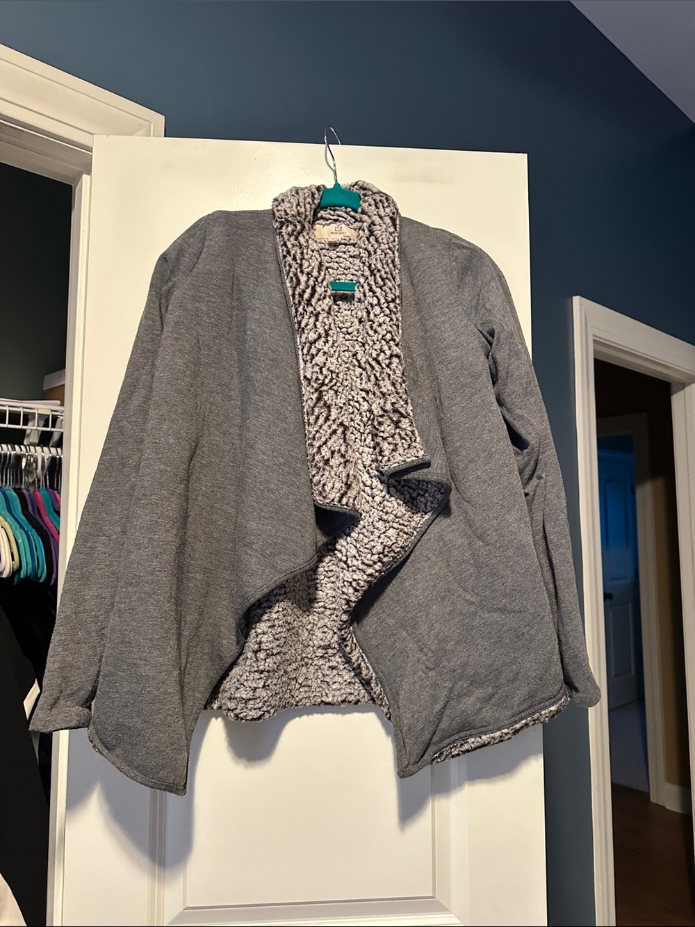 Thread & Supply Gray Open-Front Teddy-Lined Jacket